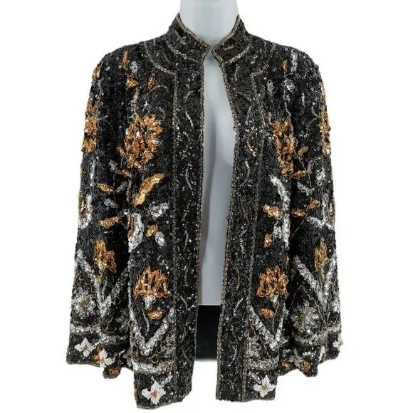 Vintage Black Gold & Silver Sequin JacketCustom Tailored in Hong KongCirca